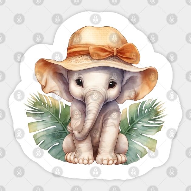 African Elephant in Straw Hat Sticker by Chromatic Fusion Studio